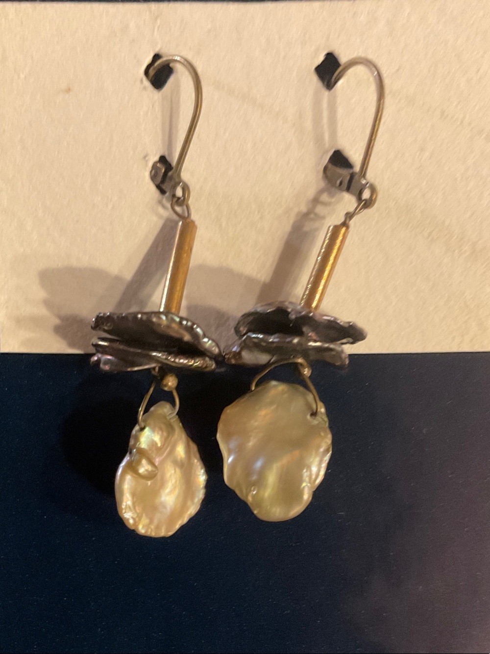 Iridescent and DK Gray Baroque or Keshi Pearl Drop Earrings